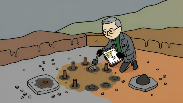 Stickman archaeologist brushing soil from the remains of a prehistoric fireplace, scene from a stickman history video made with AI